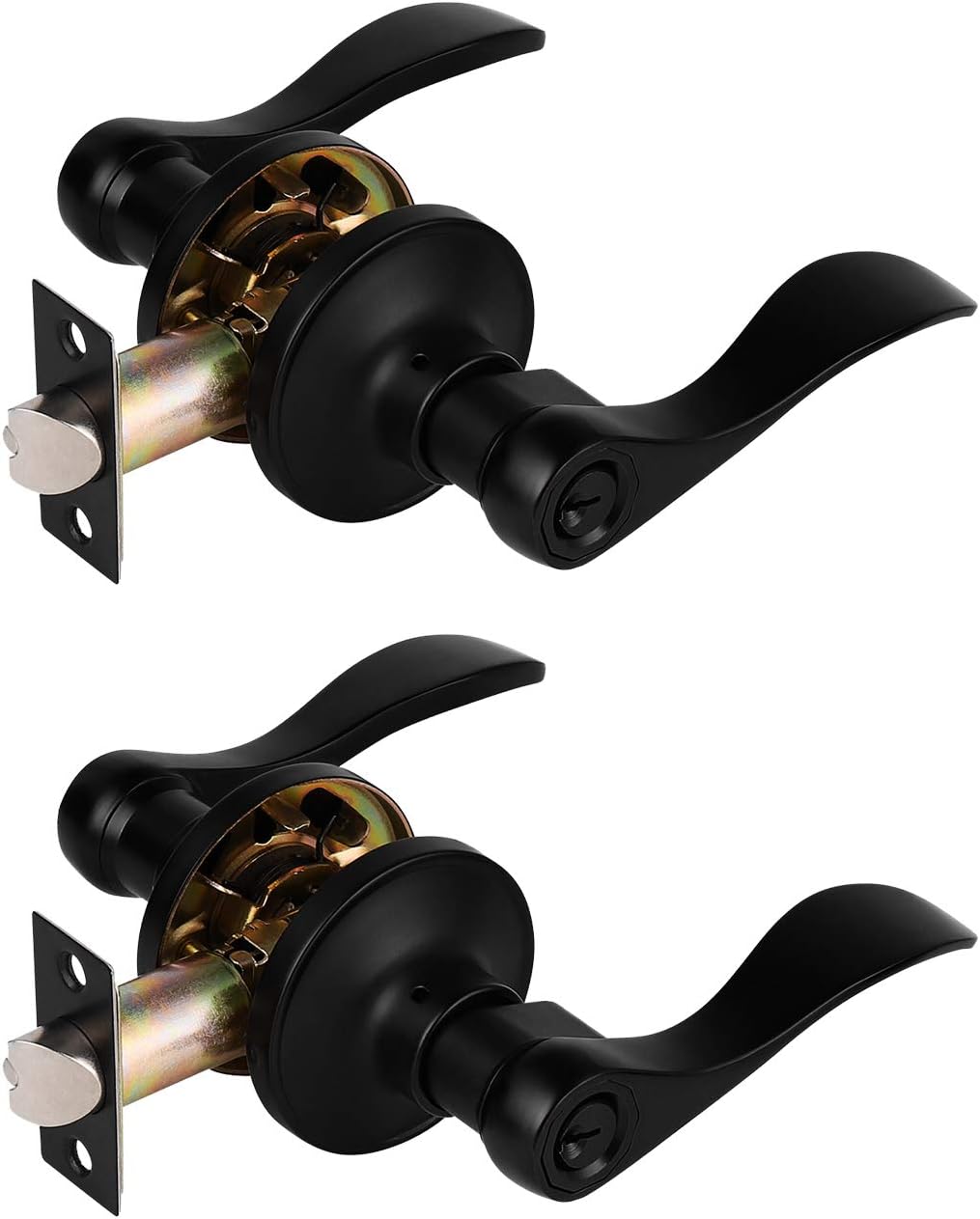2 Pack Keyless Black Privacy Door Lever Lock Set F436