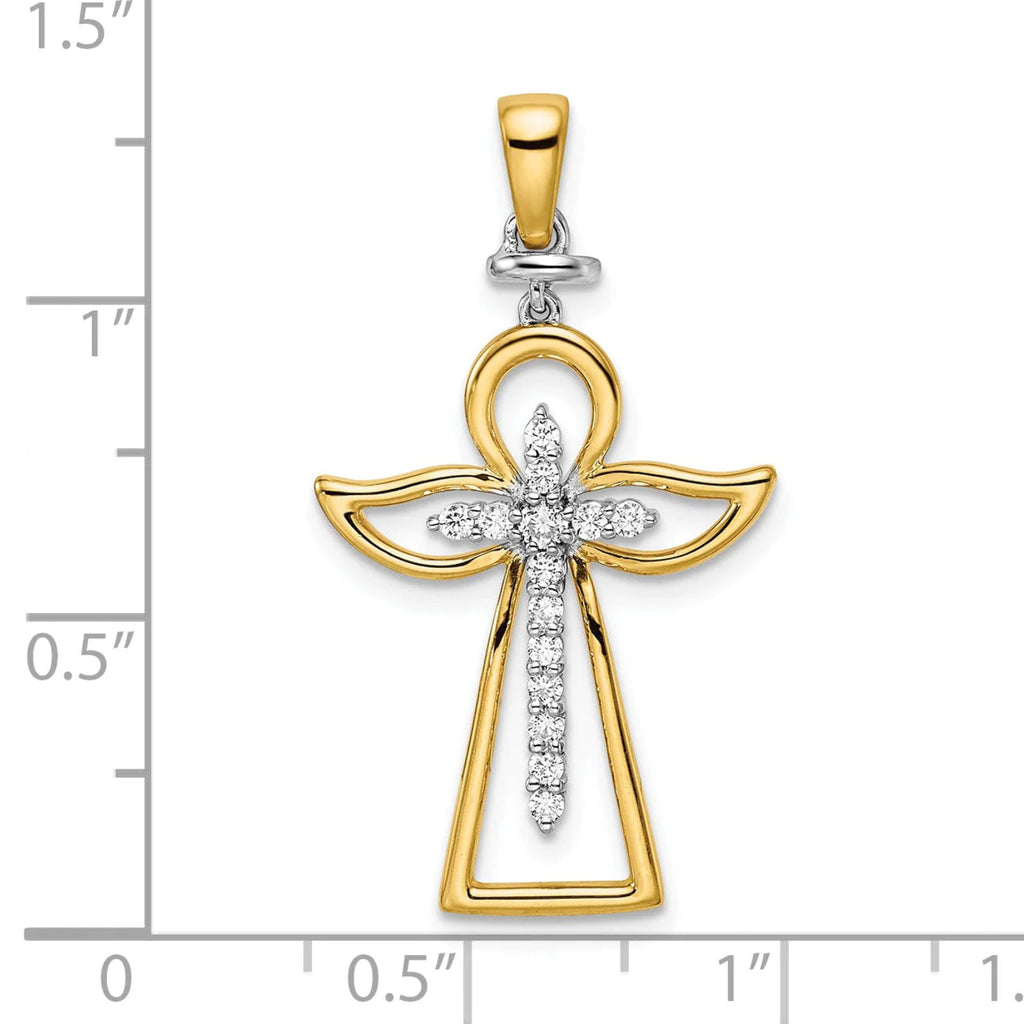 14K Two-tone Polished Diamond Cross Pendant Q25040