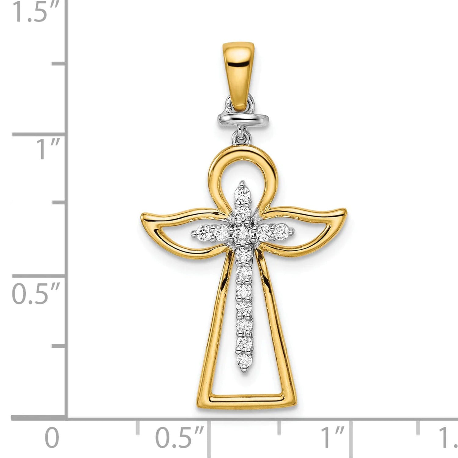 14K Two-tone Polished Diamond Cross Pendant Q25040