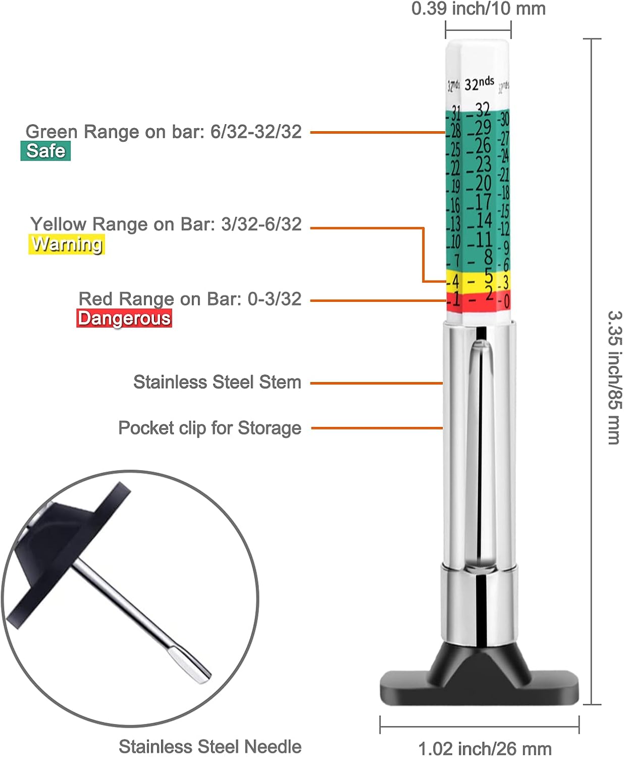 100 Pack Tire Tread Depth Gauge U910156