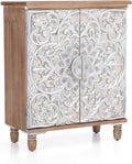 Storage Cabinet with 2 Doors, Distressed Console Cabinet with Wooden Frame, White G405409