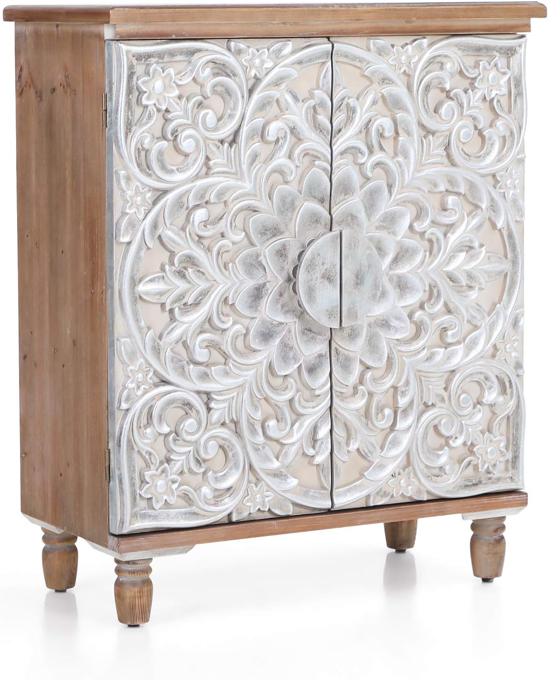 Storage Cabinet with 2 Doors, Distressed Console Cabinet with Wooden Frame, White G405409