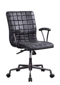 Vintage Black Top Grain Leather Aluminum Metal Upholstered Seat Casters Engineered Wood R50314