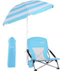 Folding Camping Chair with Detachable Umbrella, Armrests and Cup Holder, Portable Lightweight Sand Chair (1-Pack Blue) T546