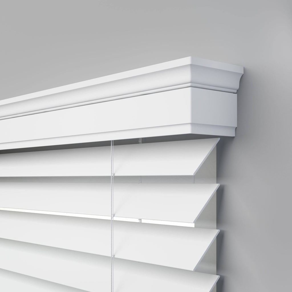 Cordless White Faux Wood Room Darkening Horizontal Blinds B8422