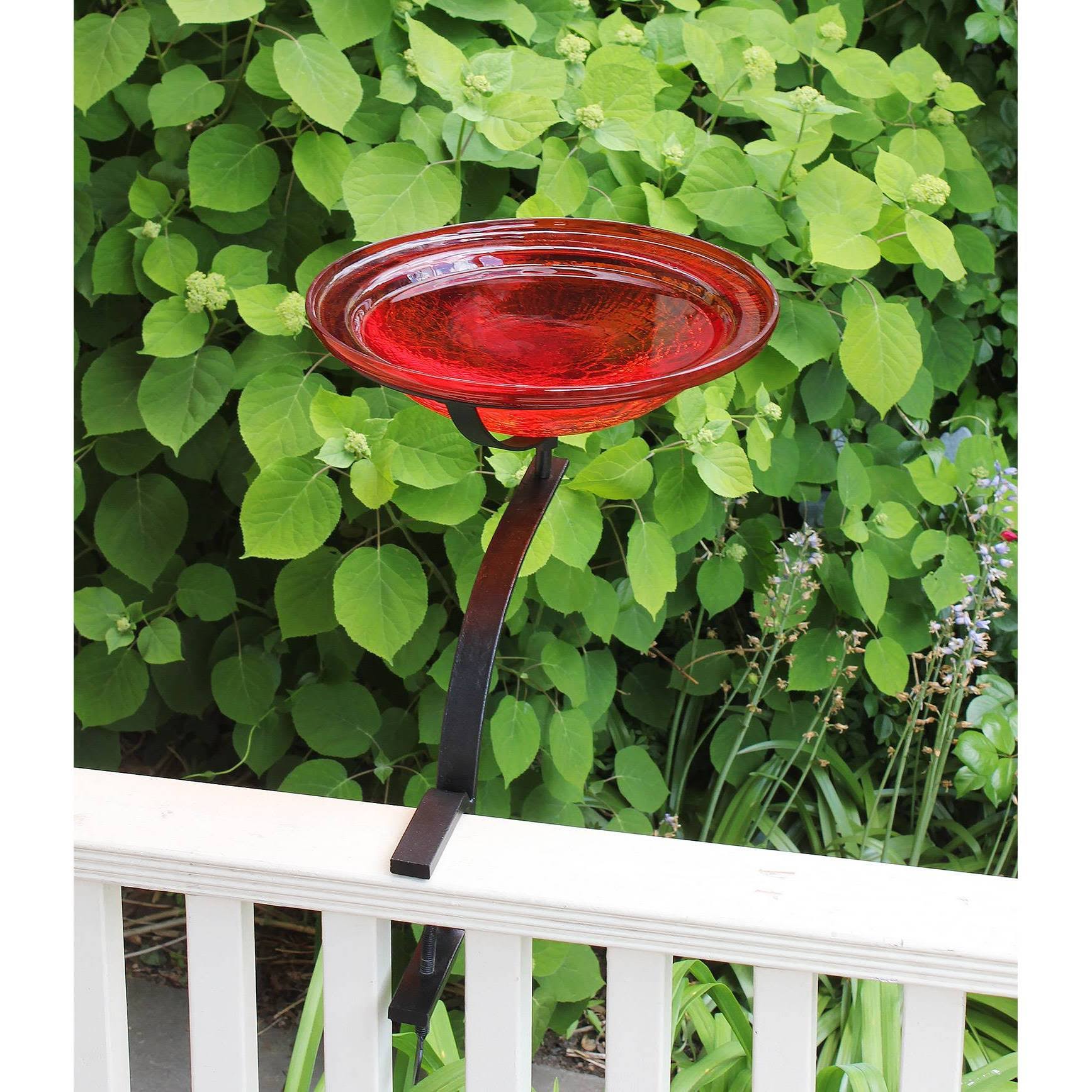 Red Crackle Birdbath with Rail Mount Bracket Z89858