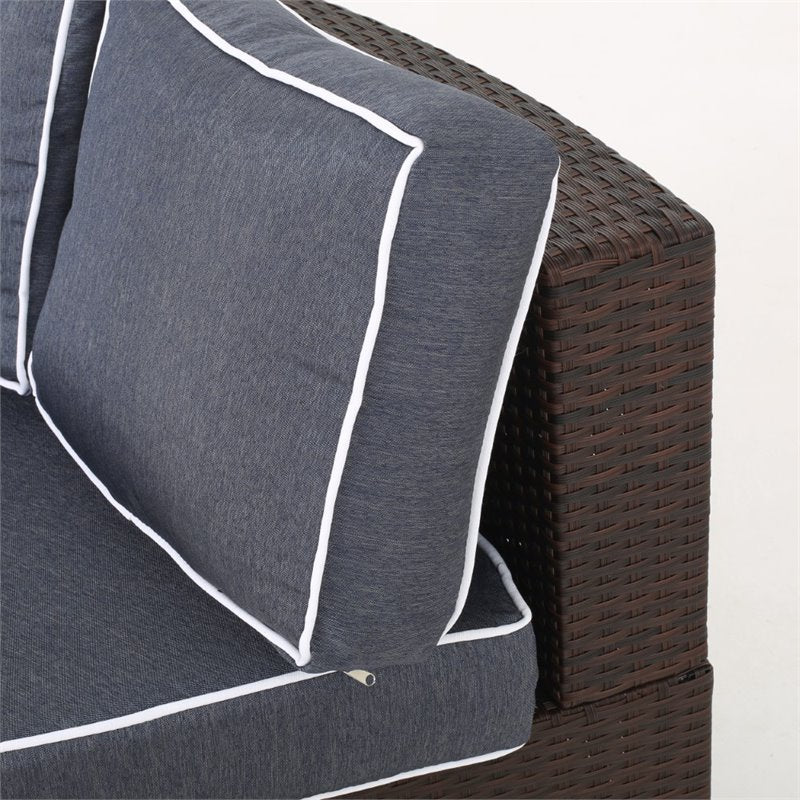 Navy Blue 4 Piece Outdoor Wicker Sectional Sofa Set Q525144