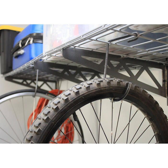 White 24 x 48 inch Garage Wall Shelf Two-Pack with Bike Tire Hooks W397541