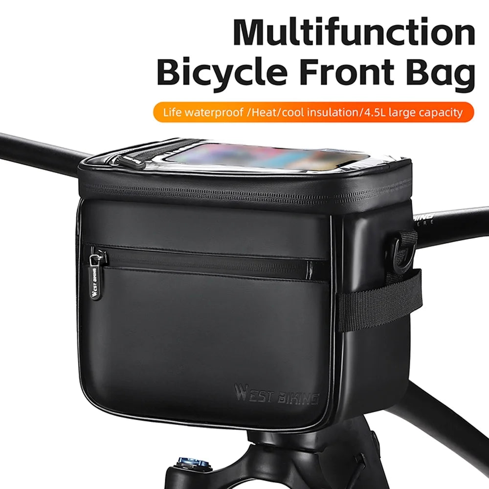 Waterproof Touchscreen Bike Front Handlebar Bag with Thermal Insulation PU Leather H568343