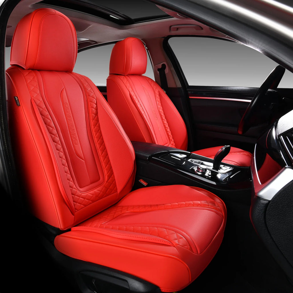 Red 2PCS Front Leather Waterproof Car Seat Covers N465
