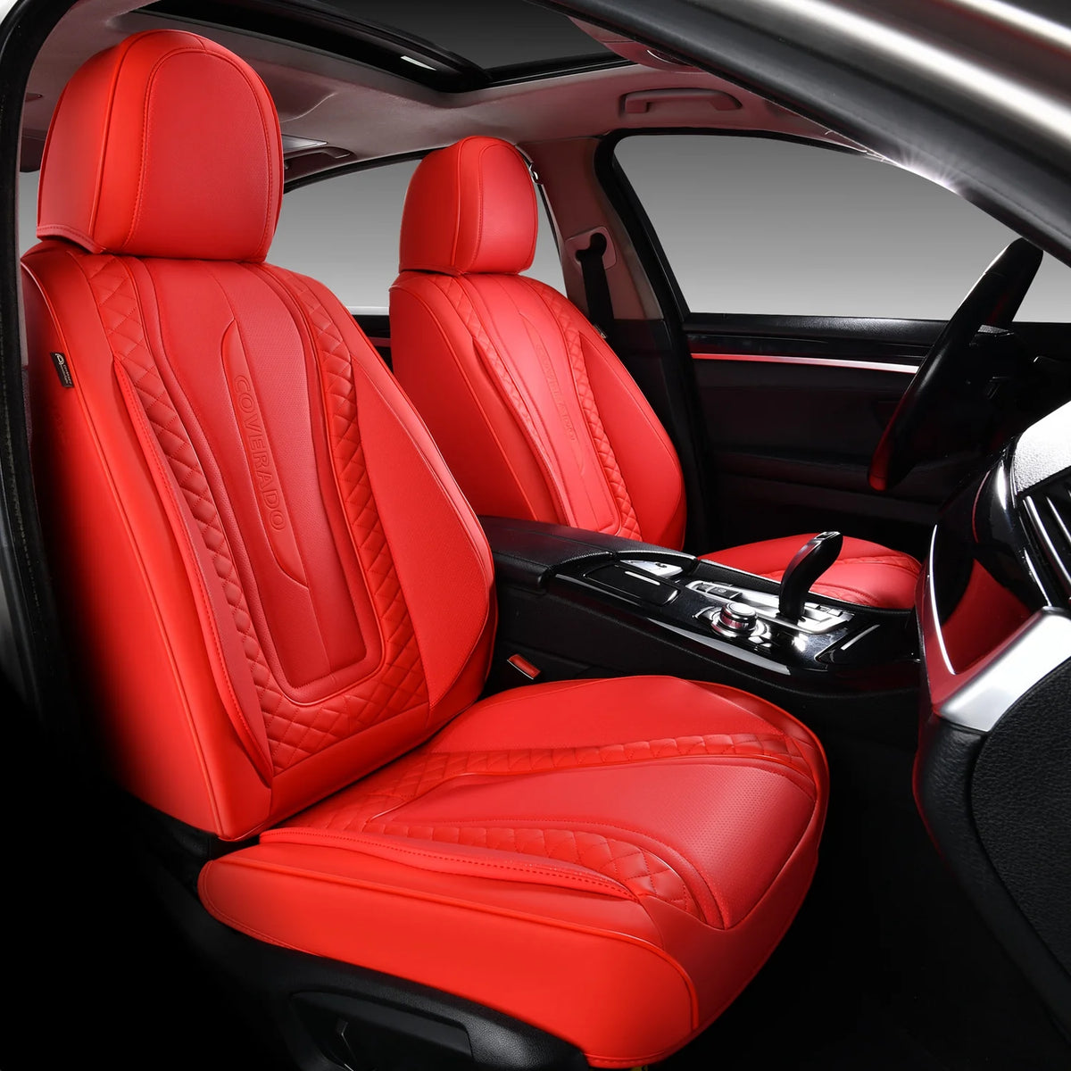 Red 2PCS Front Leather Waterproof Car Seat Covers N465