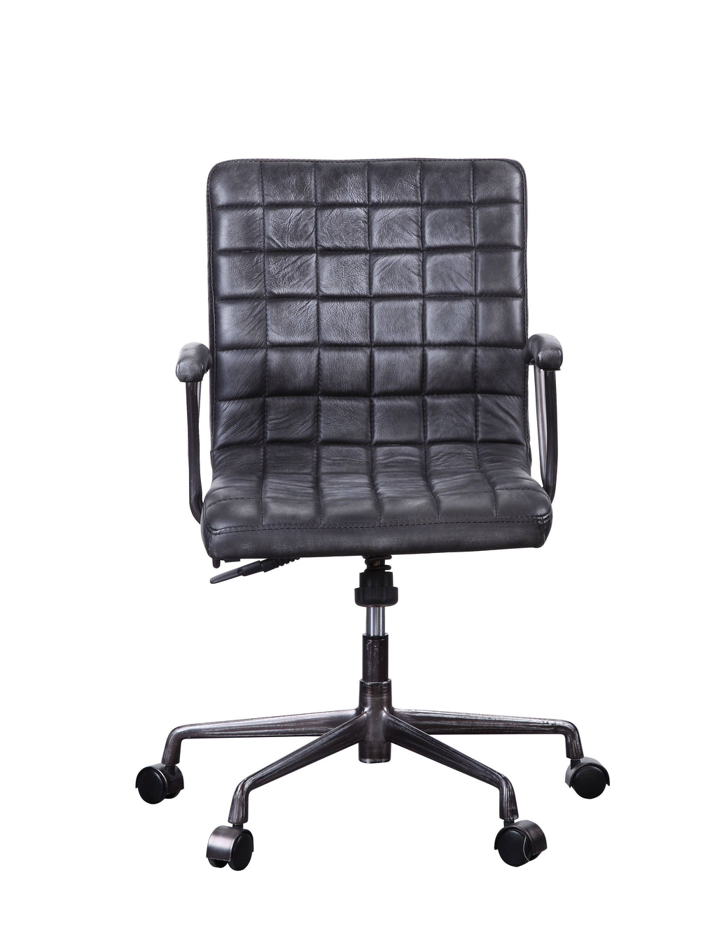 Vintage Black Top Grain Leather Aluminum Metal Upholstered Seat Casters Engineered Wood R50314