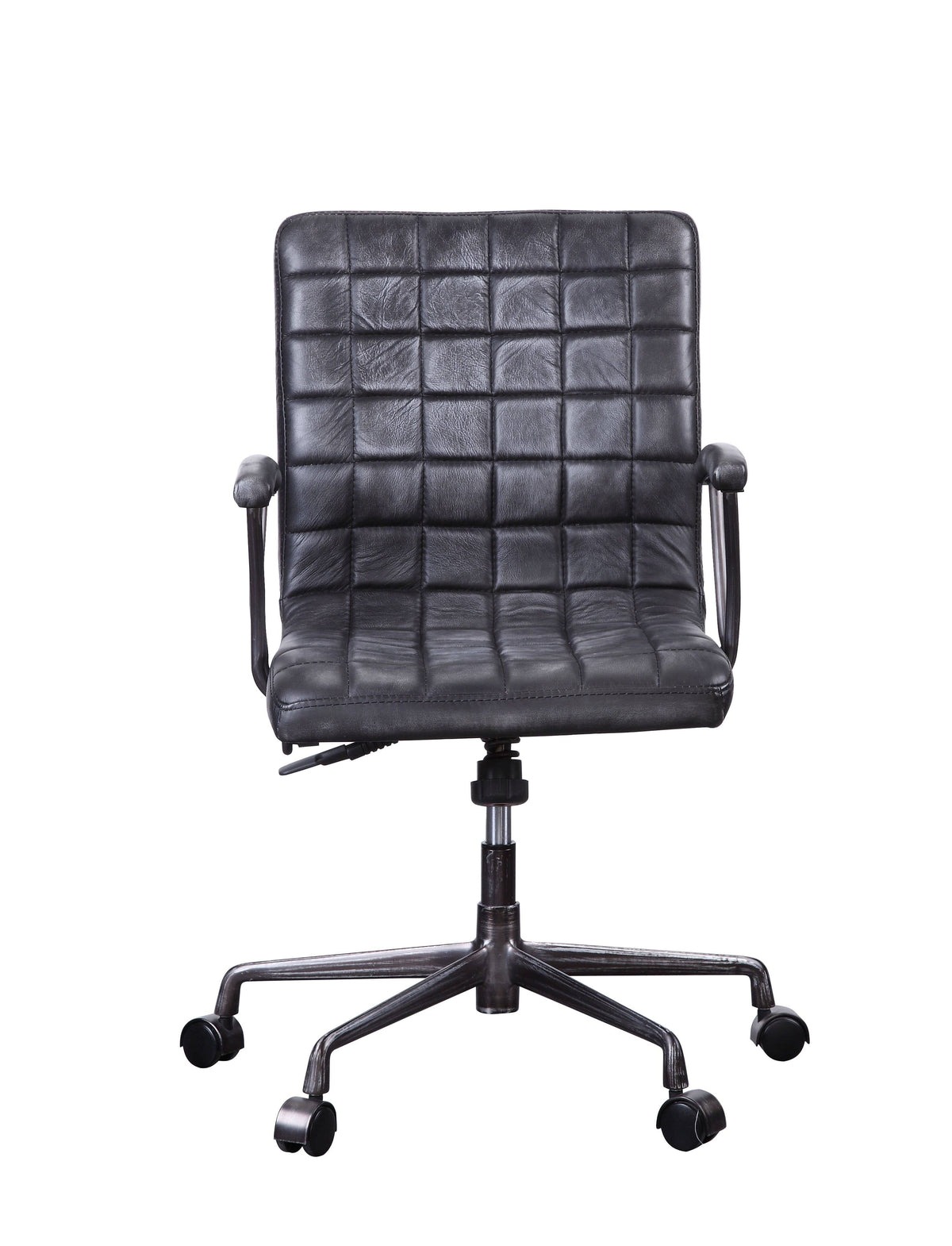 Vintage Black Top Grain Leather Aluminum Metal Upholstered Seat Casters Engineered Wood R50314