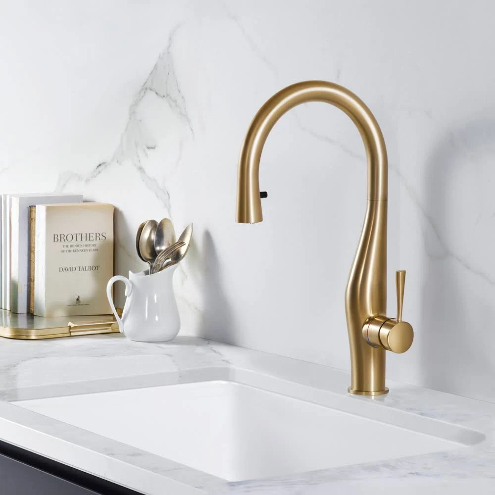 Brushed Brass Hidden Pull Down Kitchen Faucet F837