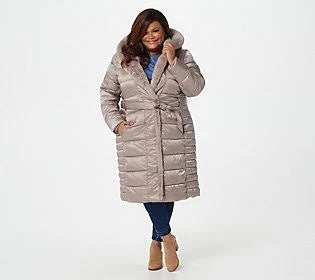 Pebble Puffer Coat with Faux Fur Details, Size XX-Small Z7134