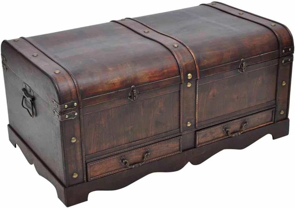 Vintage Wooden Treasure Chest Storage Trunk with 2 Drawers Y30634