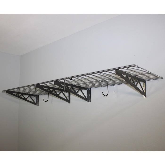 White 24 x 48 inch Garage Wall Shelf Two-Pack with Bike Tire Hooks W397541