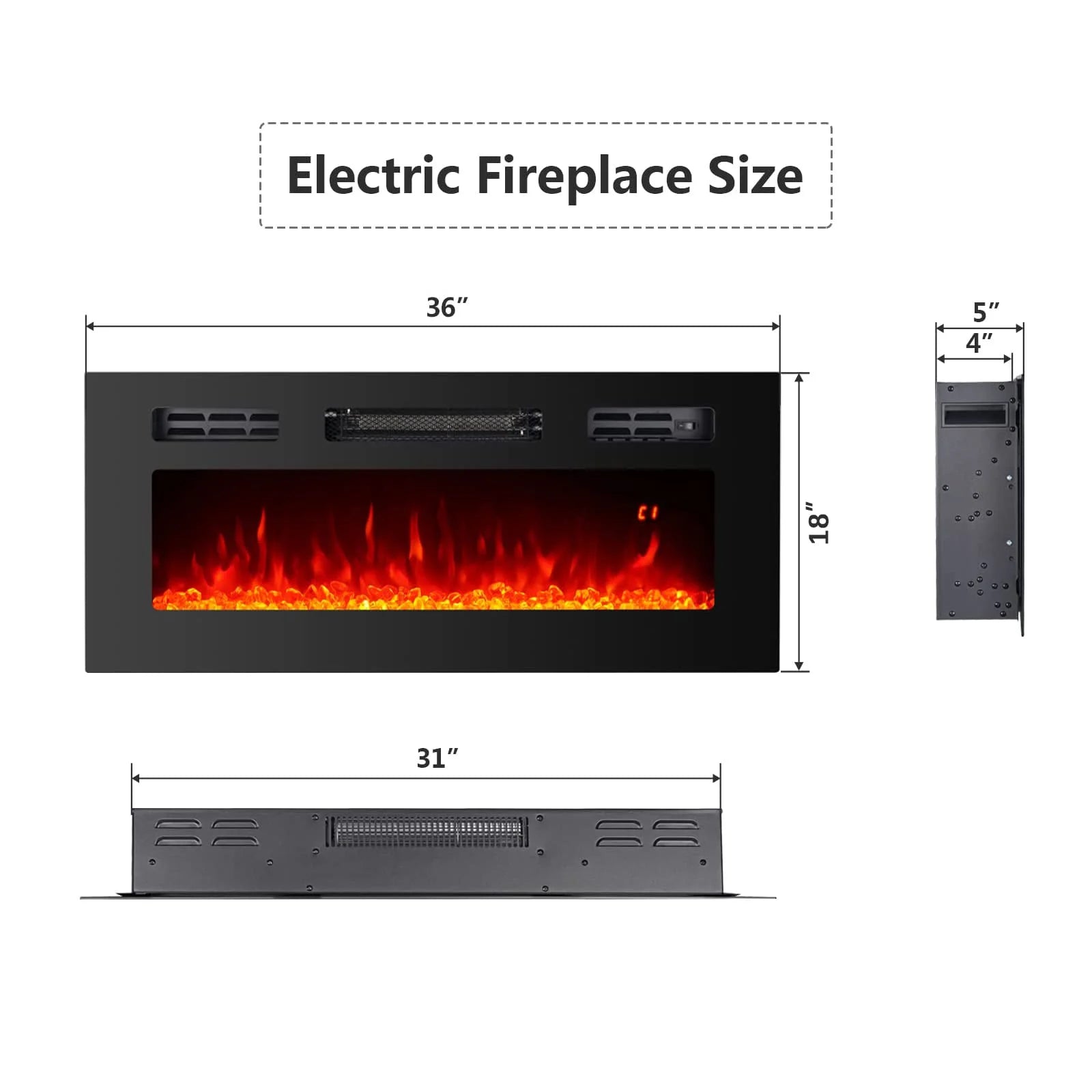 36" Electric Fireplace Insert Stove Heater with Remote Control E38205