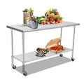Stainless Steel Table 48 x 24 Inches with Caster Backsplash and Adjustable Undershelf Metal Utility Work Workstations A821