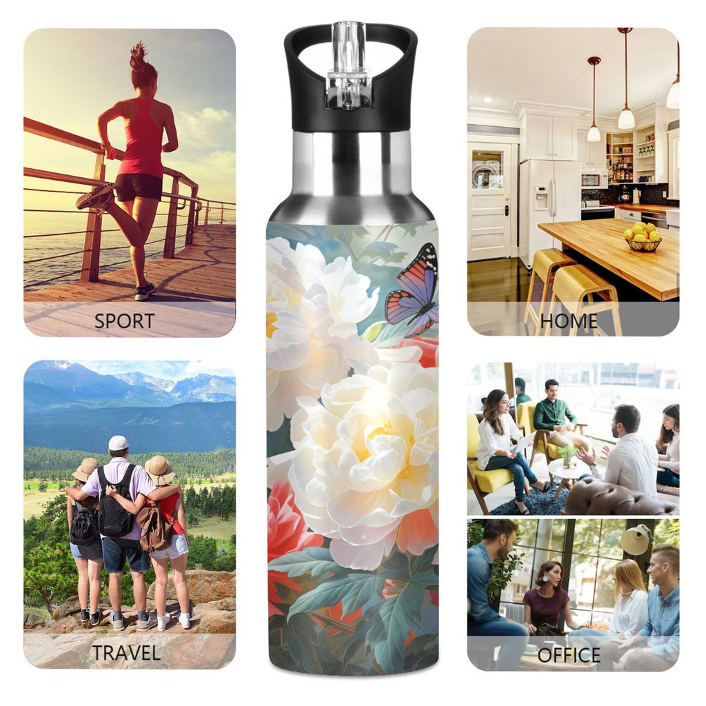 Stainless Steel Insulated Thermos Vacuum Flask Water Bottle with Straw Lid F619
