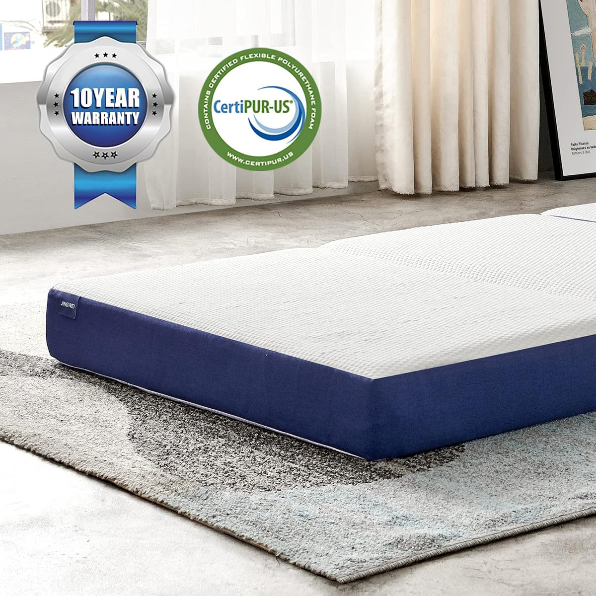 Tri-fold Memory Foam Mattress Topper with Washable Cover, Small Twin Size V677