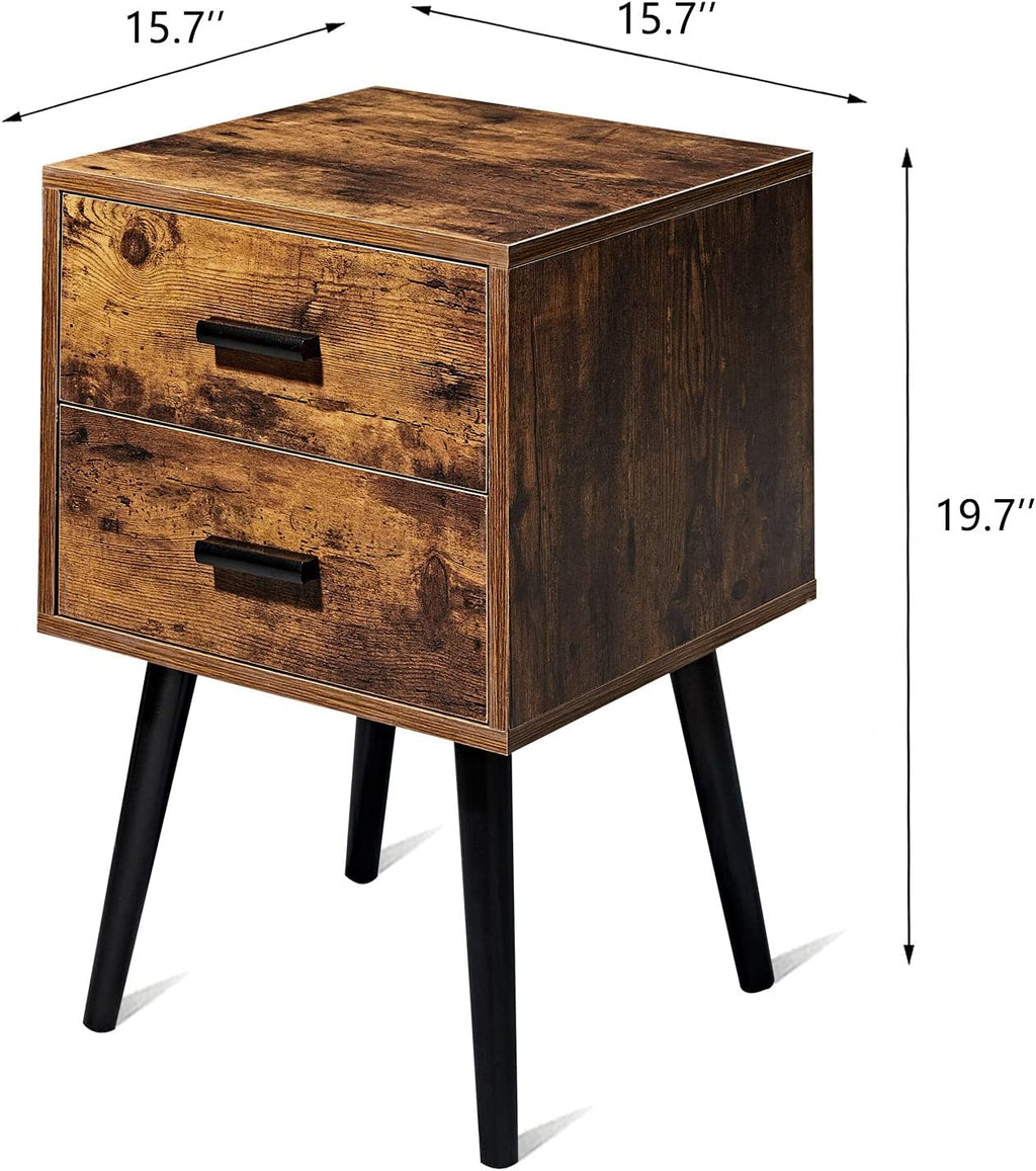 Rustic Brown Wooden Night Stand with 2 Drawers Q50692