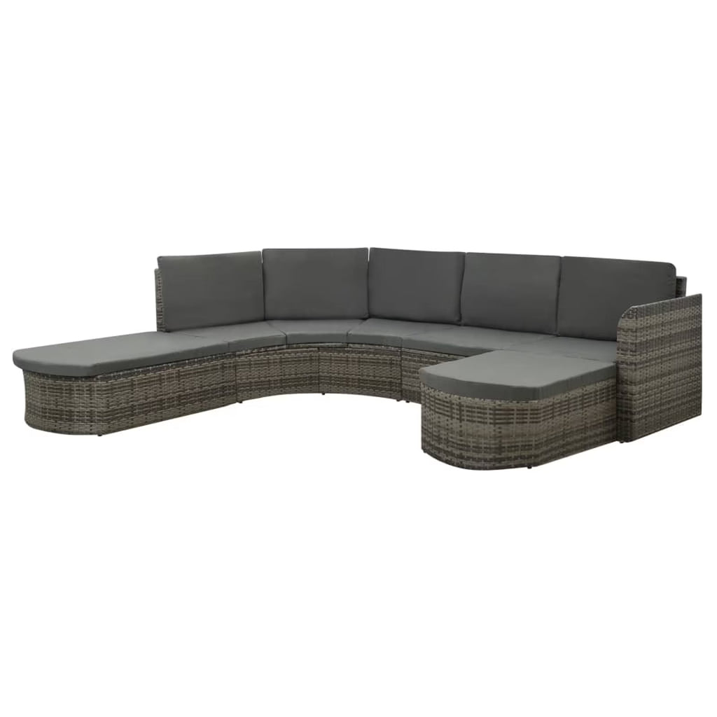4 Piece Poly Rattan Gray Outdoor Sectional Sofa Set with Cushions E981509