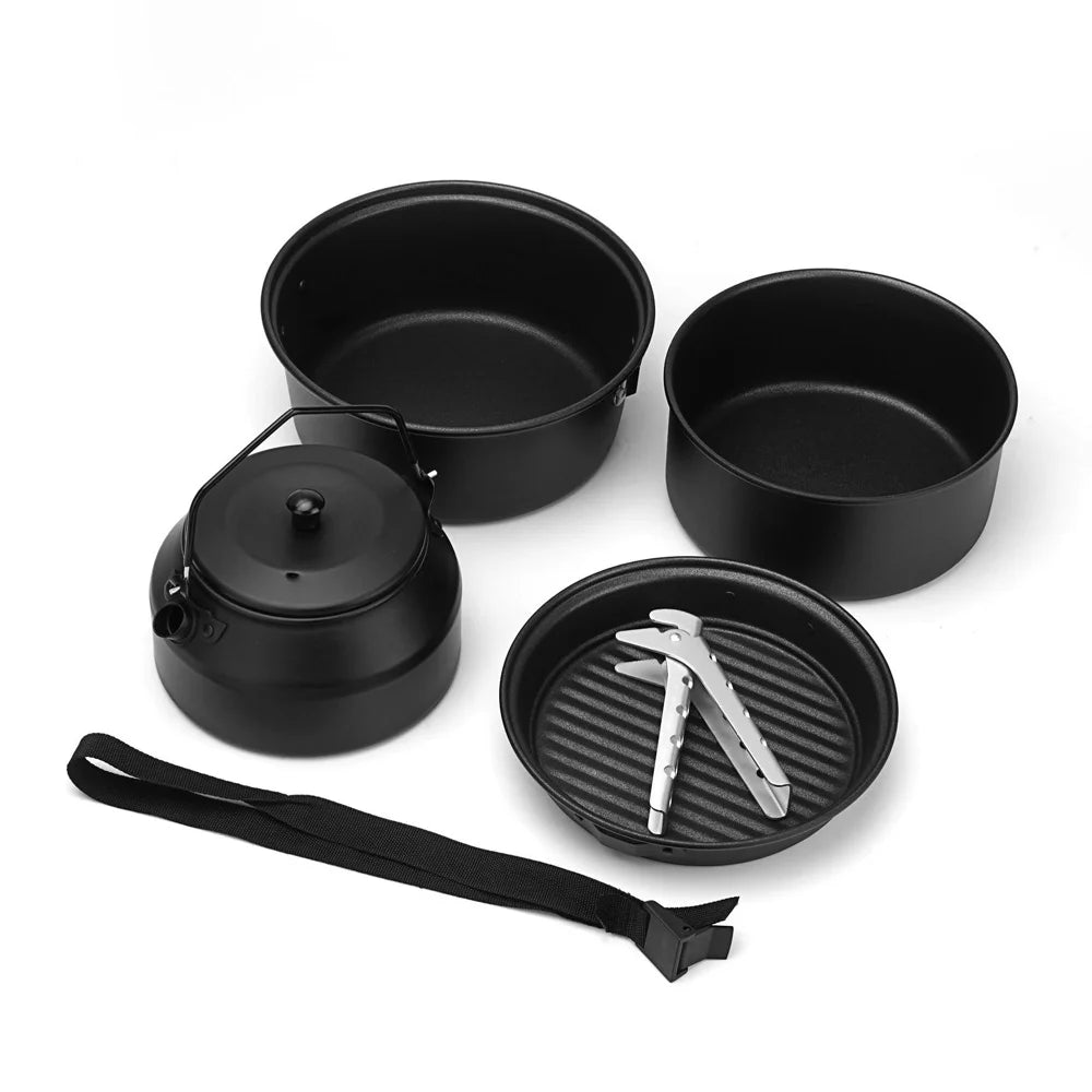 Lightweight Portable Camping Cookware Set with Pots, Pans, and Kettle O1125