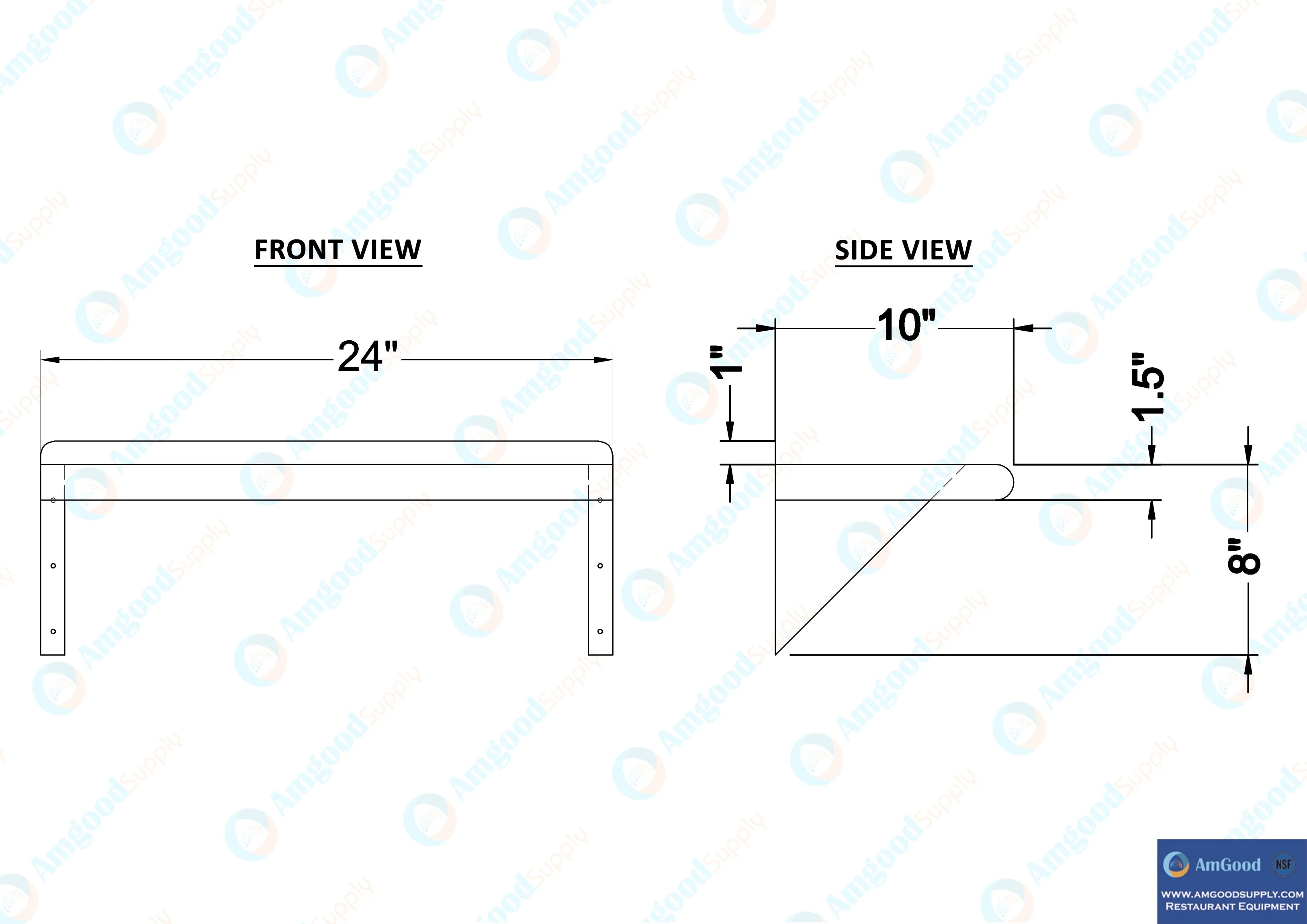 24" Long x 10" Deep Stainless Steel Wall Shelf M712