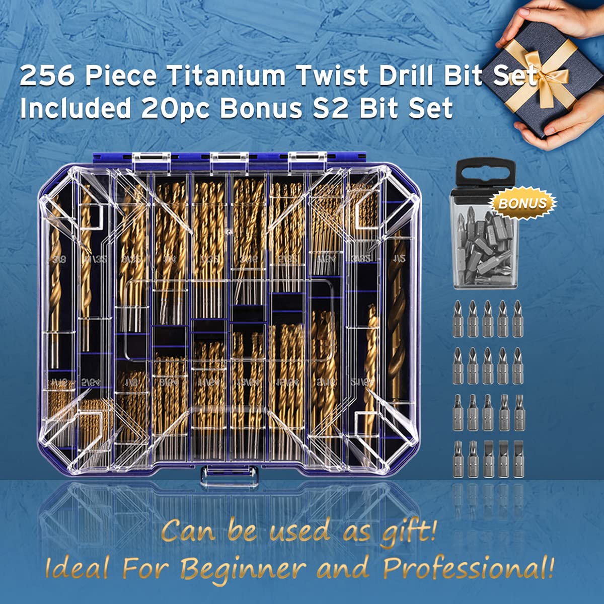 276 Piece Titanium Twist Drill Bit Set with S2 Bits, High Speed Steel D906
