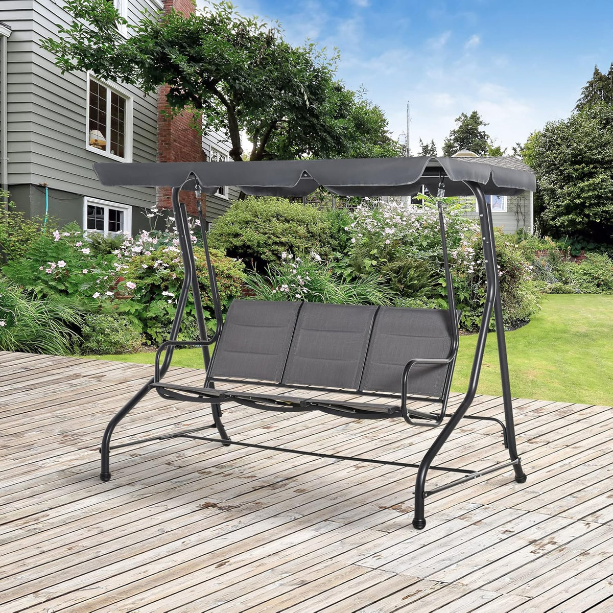 3-Seater Porch Swing Chair with Adjustable Canopy B22917