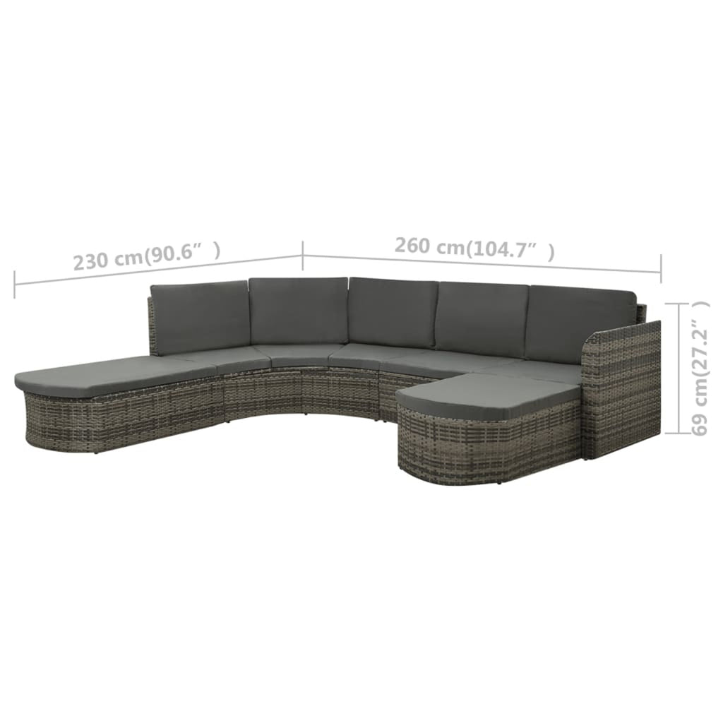 4 Piece Poly Rattan Gray Outdoor Sectional Sofa Set with Cushions E981509