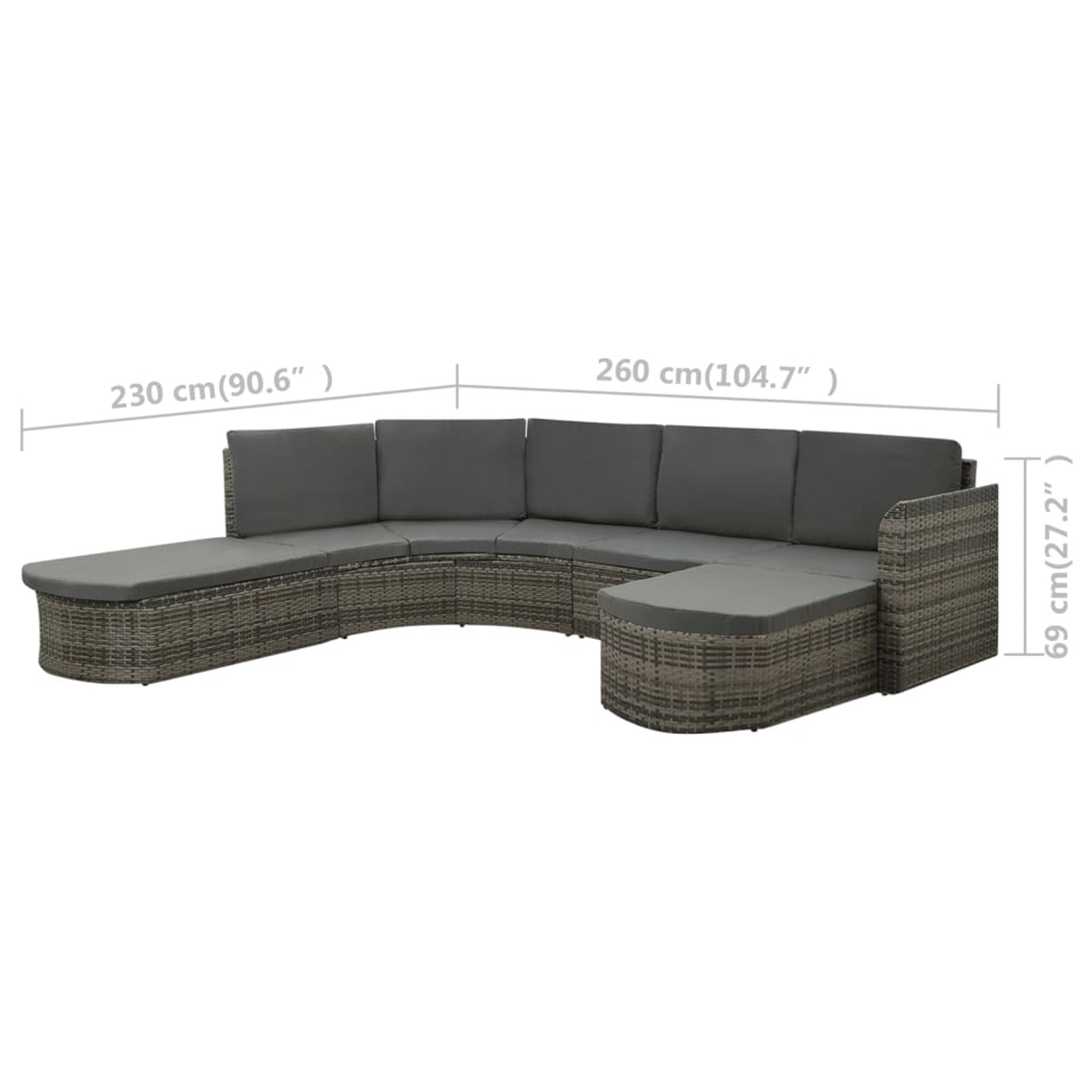 4 Piece Poly Rattan Gray Outdoor Sectional Sofa Set with Cushions E981509