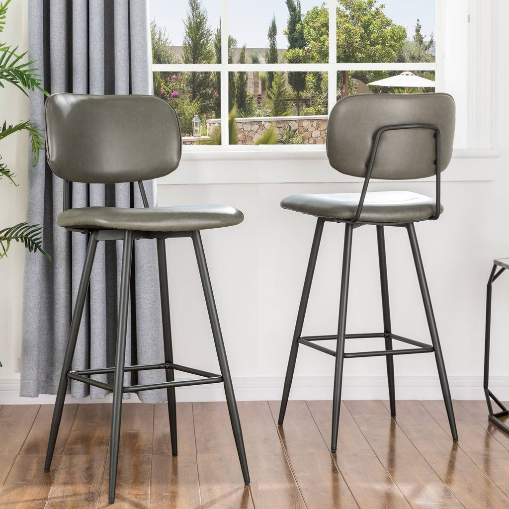 Grey PU Leather Bar Stool with Back, Set of 2 E48462