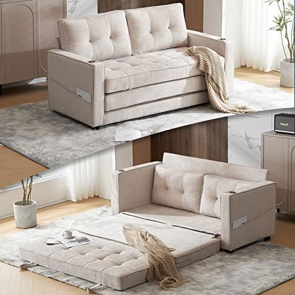 Full Size Futon Sofa Bed Chenille Loveseat Sofa Sleeper Pull Out Couch Q50479