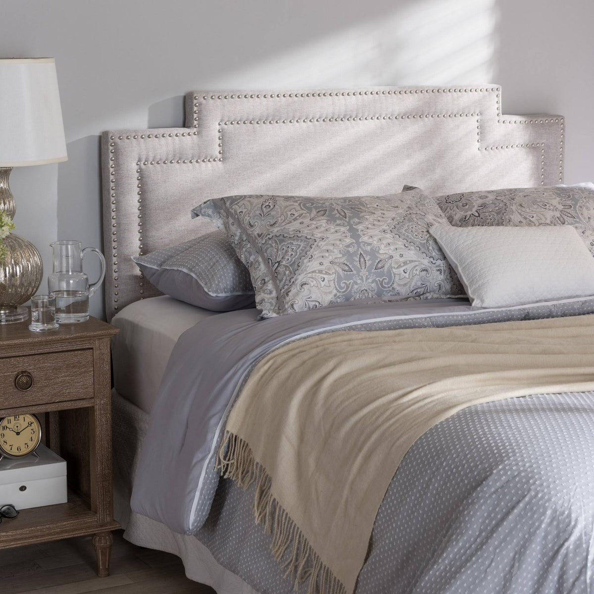 Greyish Beige Fabric Full Size Headboard Z68756