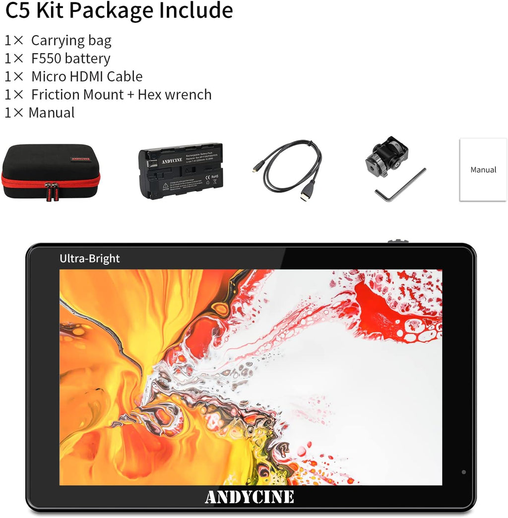 5.5 Inch 3000nit Touch Screen DSLR Field Monitor with F970 External Power 4K HDMI Input Output IPS Panel T27737