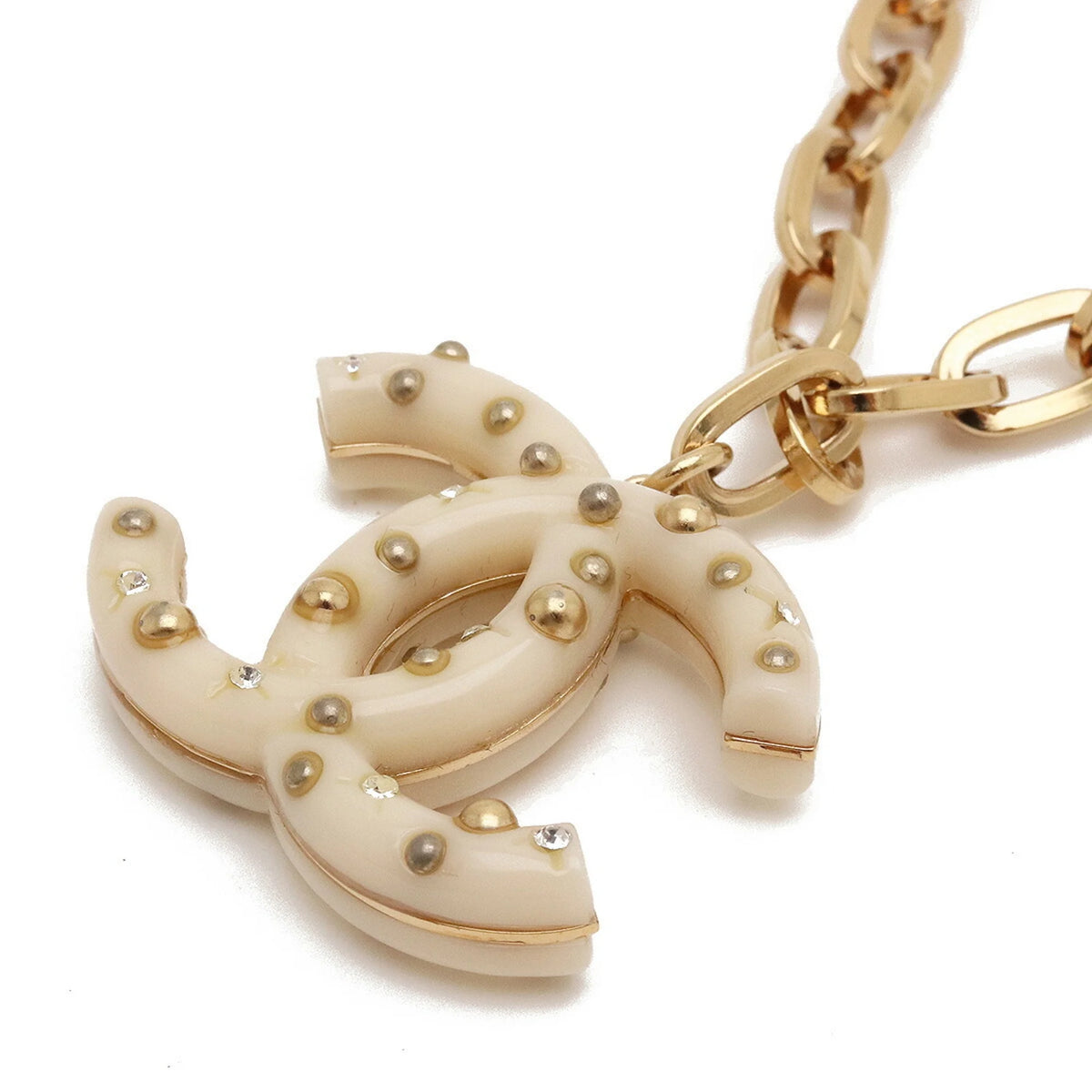 Ivory Gold Rhinestone Chain Necklace Pendant A420