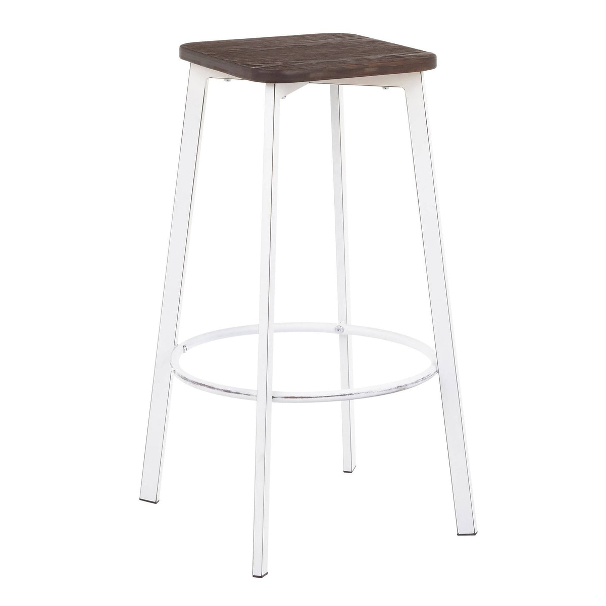 Vintage White Metal and Espresso Bamboo Square Barstool Set of 2 J931