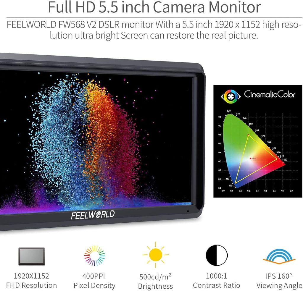 5.5 Inch 4k HDMI Camera Field Monitor with Sunshade and Tilt Arm Mount Z643