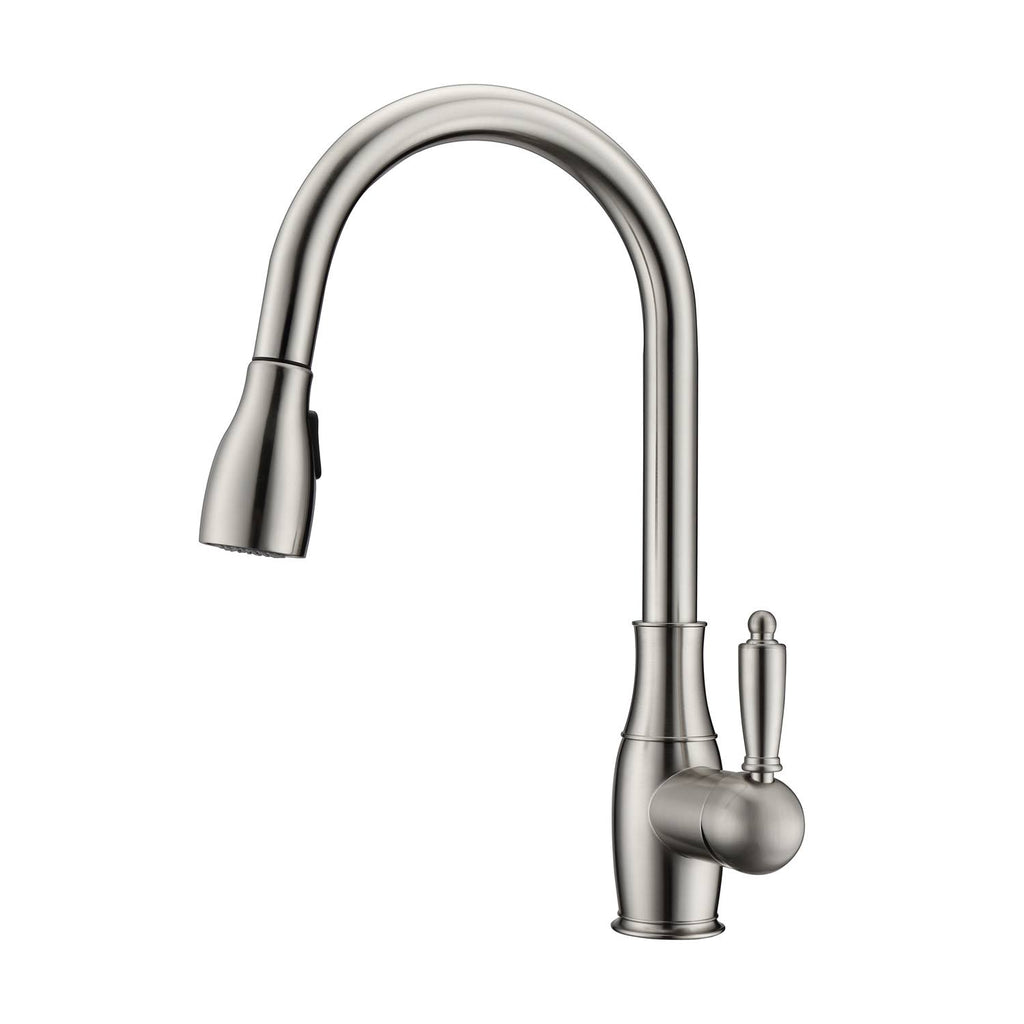 Brushed Nickel Kitchen Faucet Pull-Out Spray Metal Lever Handles T303