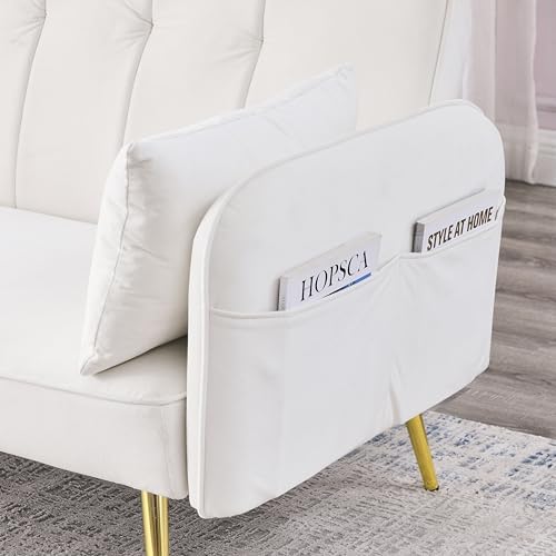 Black Linen Fabric Convertible Futon Sofa Bed with Adjustable Backrest and Metal Legs L475