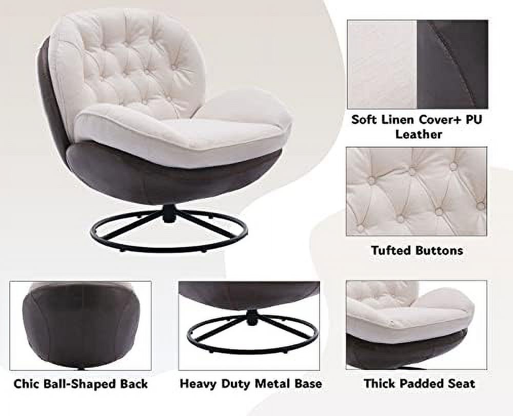White Linen Swivel Chair with Ottoman G39318