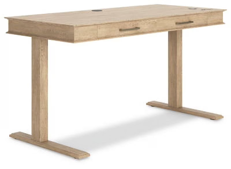 Light Brown Adjustable Height Desk with USB Ports & 2 Drawers T439823