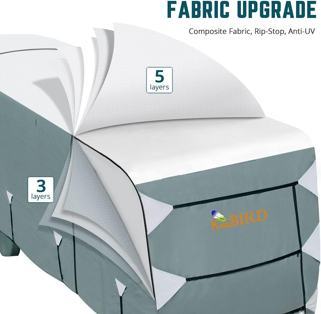 RV Cover, Extra-Thick 5 Layers Anti-UV Top Panel, Fits 40'-43' Motorhome, Water-Proof, with 2Pcs Extra Straps & 4 Tire Covers F827