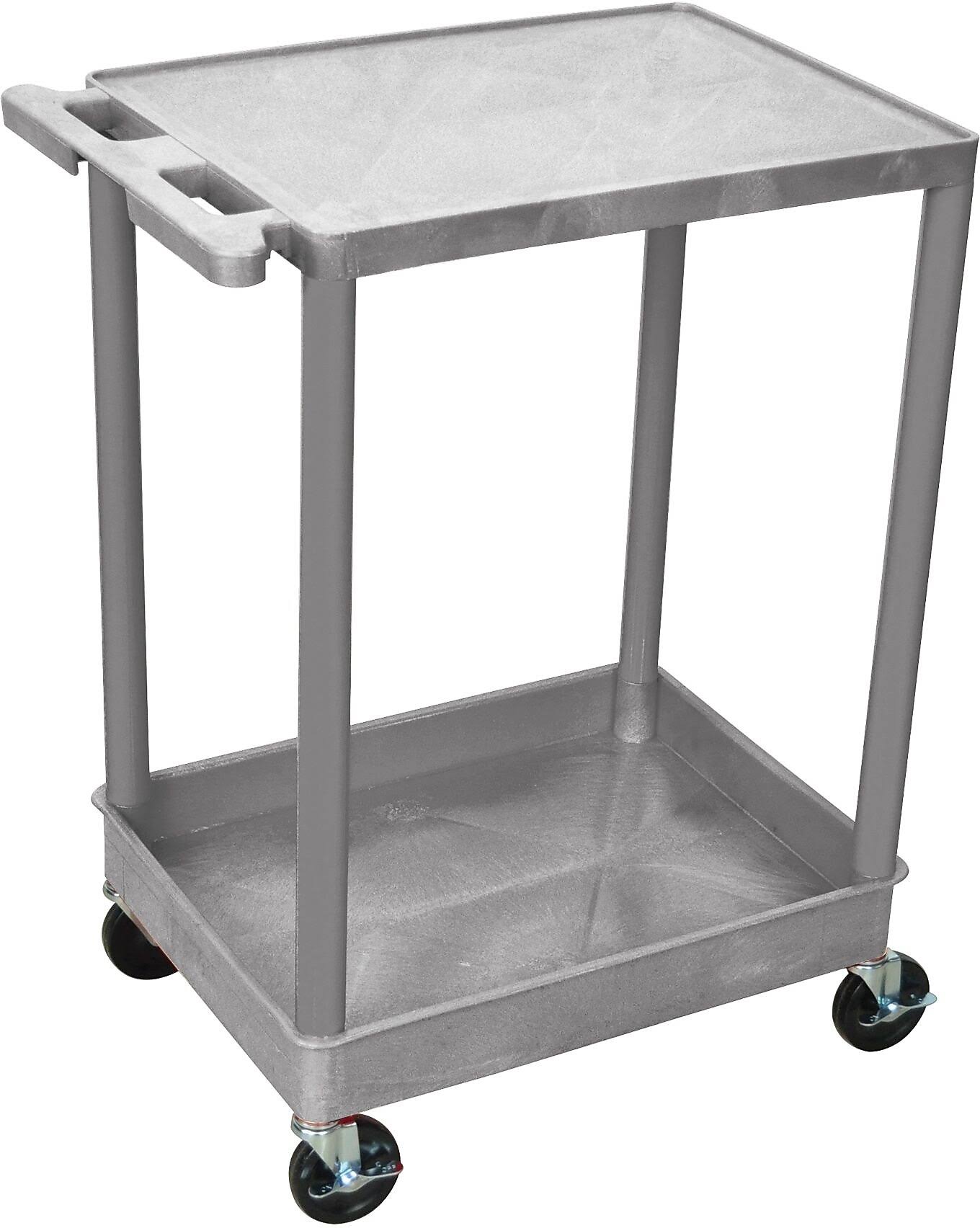 Gray 2 Shelves Flat Top & Tub Bottom Shelf Cart V89626