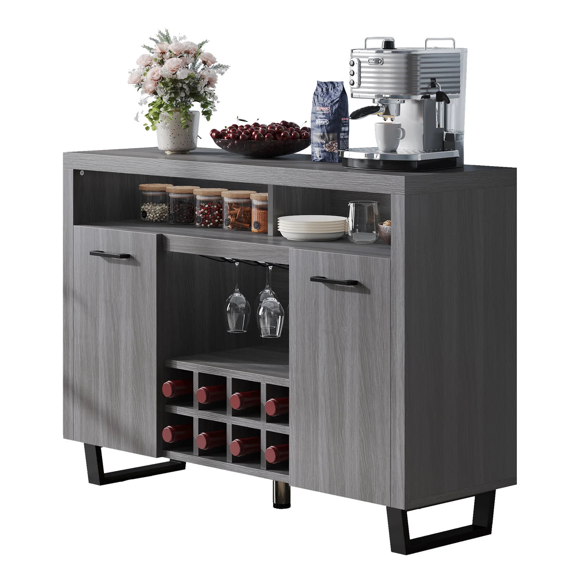 Dark Rustic Oak Sideboard Buffet Cabinet with Storage C668671