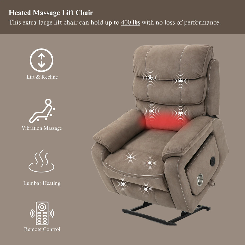 Lay Flat Recliner with Tabletop, Wireless Phone Charger, Cup Holder & Lumbar Pillow, Dual Motor Lift Chair, 400 lbs Capacity L77540
