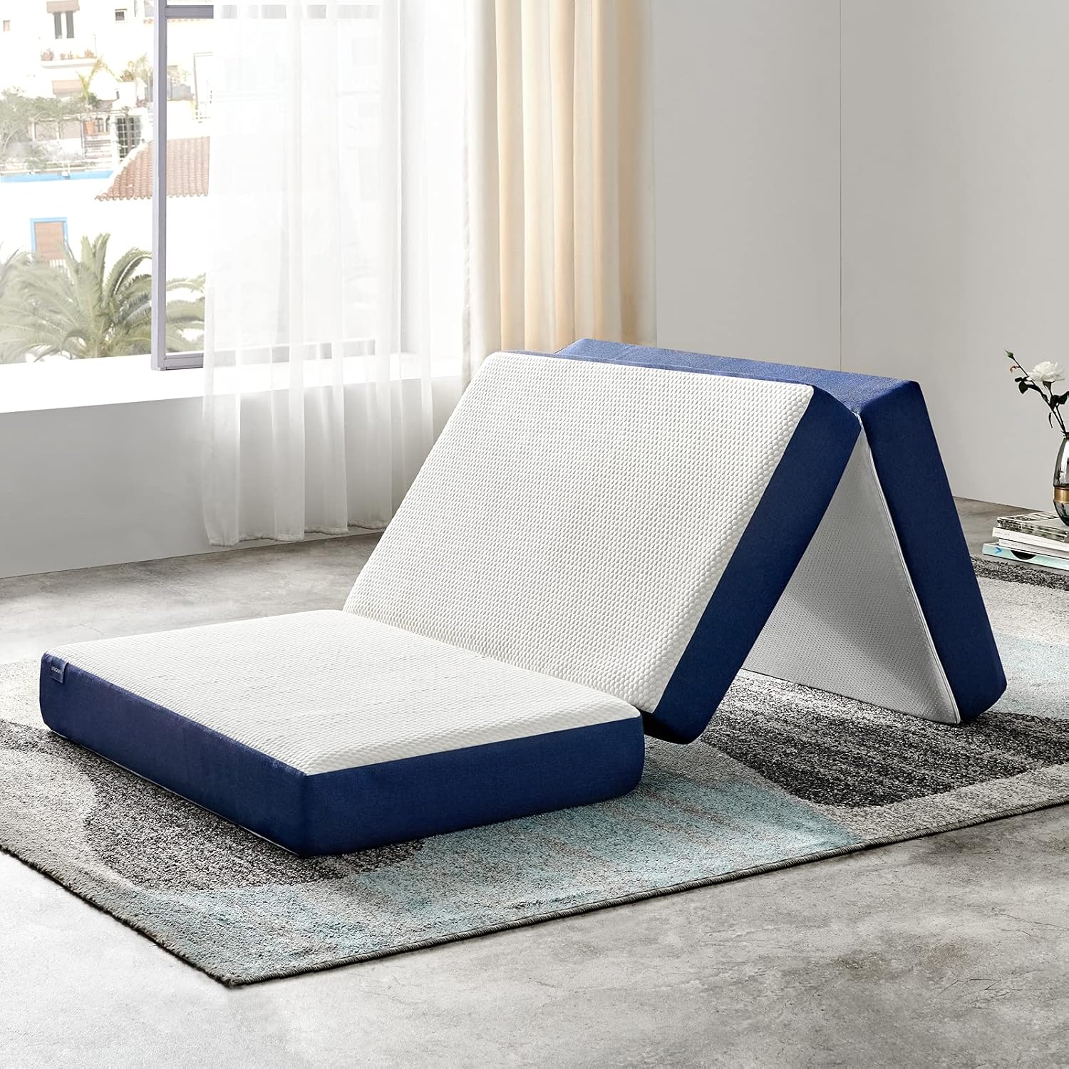 Tri-fold Memory Foam Mattress Topper with Washable Cover, Small Twin Size V677