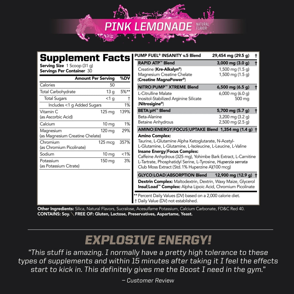 Electric Pink Lemonade Pre Workout Drink, 30 Servings L112429